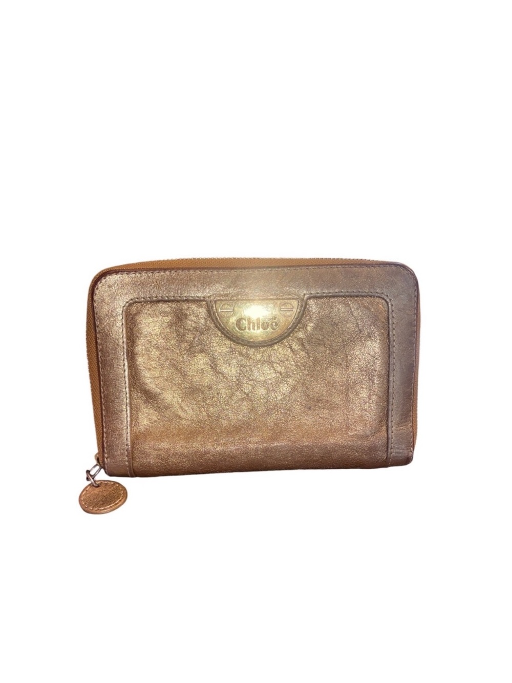 Authentic Chloe’ Gold Leather Long Zip Wallet Clutch Organizer